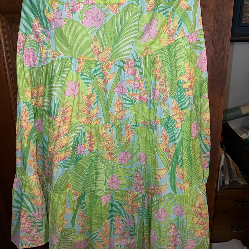 Lilly Pulitzer Vintage Tropical Green and Pink A-Line Skirt